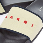 Marni Men's Jacquard Logo Slide in Ecru Black