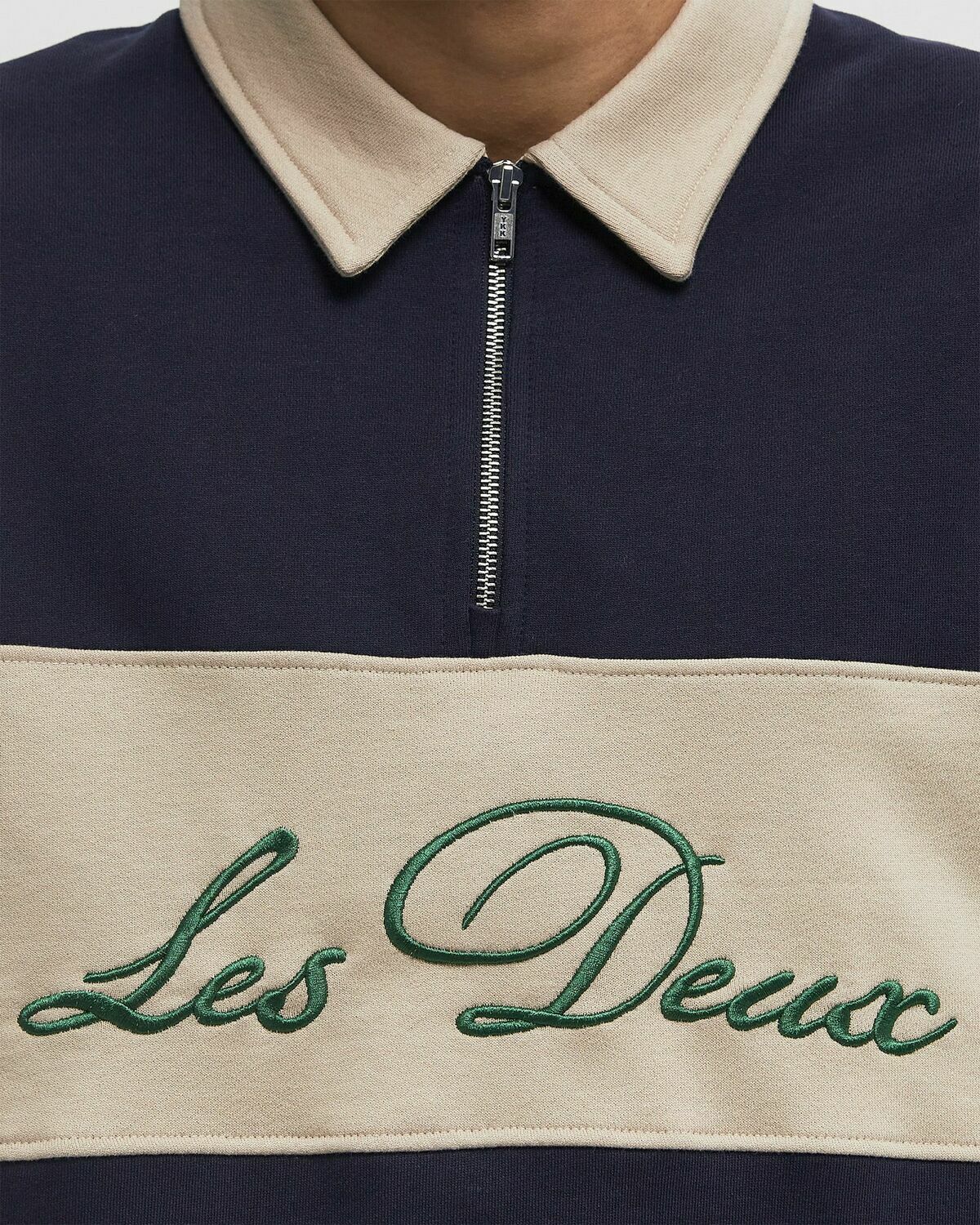 Les Deux Cory Zipper Rugby Sweatshirt blue/beige Mens Half-Zip