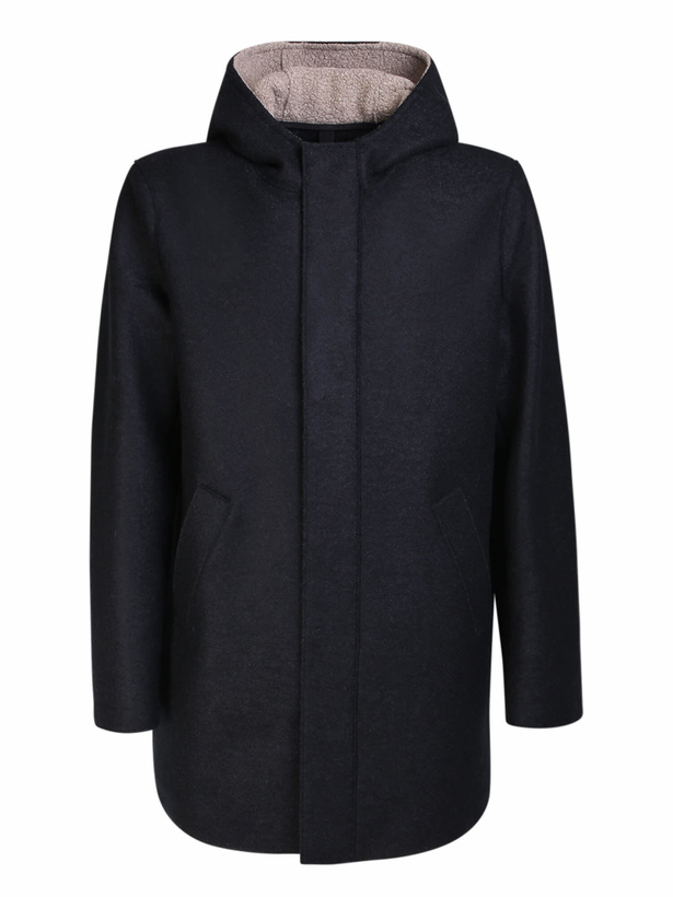 Photo: Harris Wharf London Wool Hooded Coat Blue