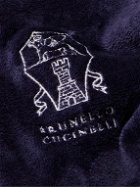 Brunello Cucinelli - Logo-Embroidered Linen-Trimmed Cotton-Terry Robe - Blue