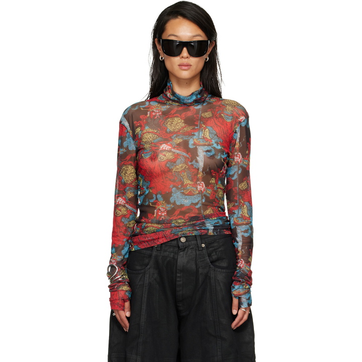 Photo: LU'U DAN Red Masked Mesh Turtleneck