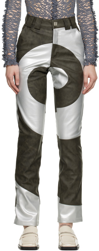 Photo: BARRAGÁN Brown & Silver Cosmic Spiral Faux-Leather Trousers