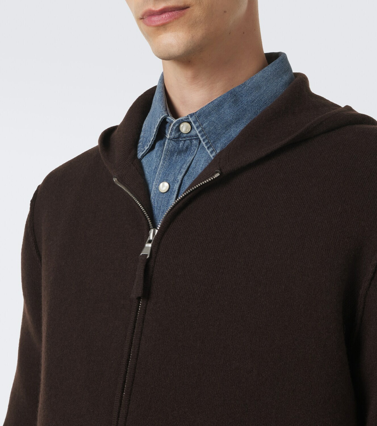 Allude Knitted wool and cashmere zip-up hoodie