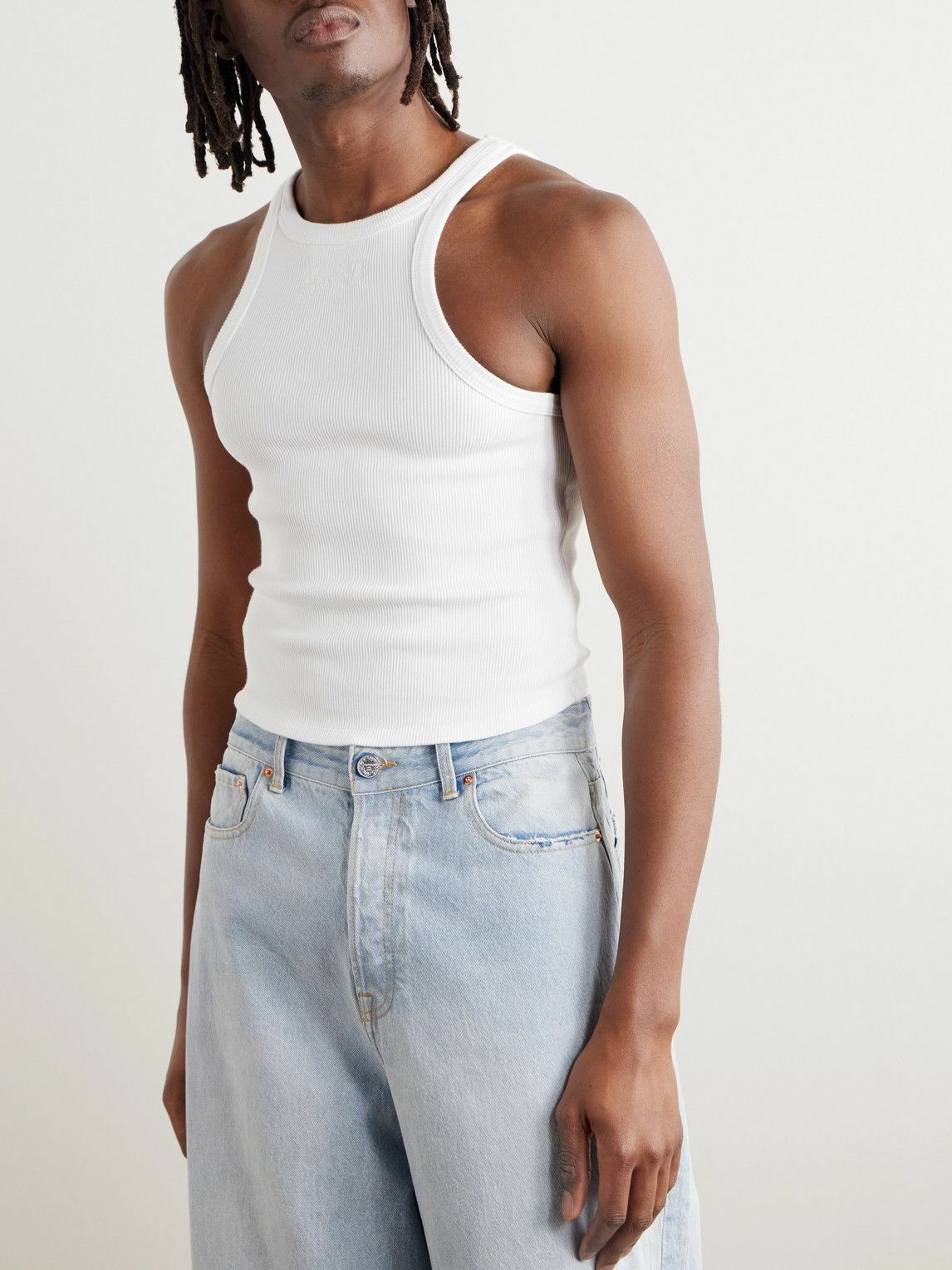 VETEMENTS - Logo-Embroidered Ribbed Stretch-Cotton Tank Top 