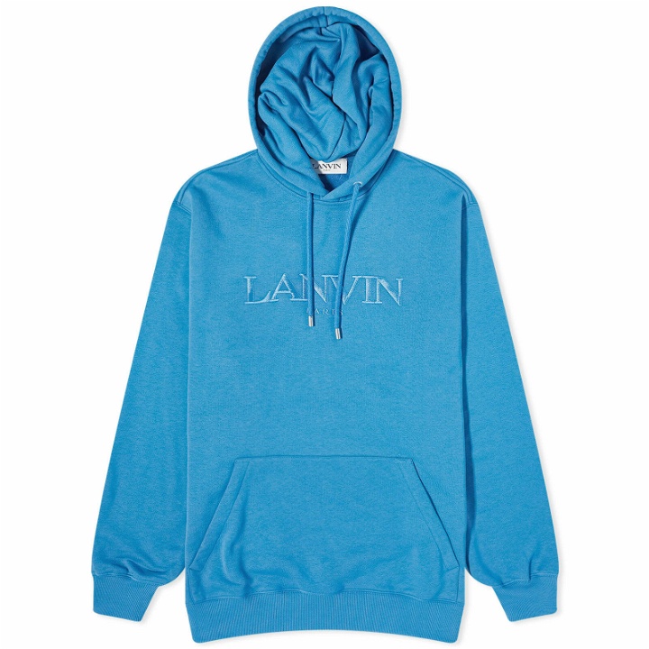 Photo: Lanvin Men's Embroidered Popover Hoodie in Neptune Blue