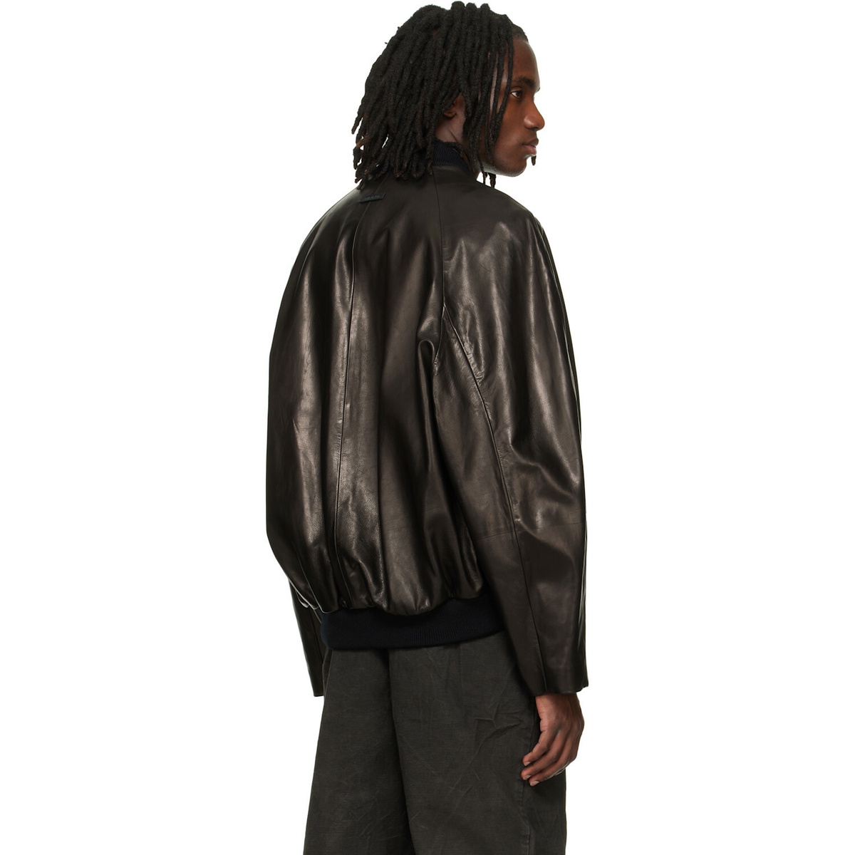 Fear of God Black Leather Raglan Bomber Jacket