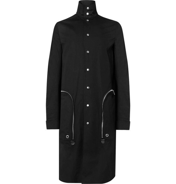 Photo: Rick Owens - Leather-Trimmed Cotton-Blend Canvas Trench Coat - Black