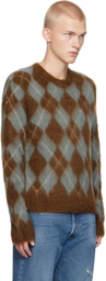 AMI Paris Blue & Brown Alpaca Mohair Brushed Argyle Sweater