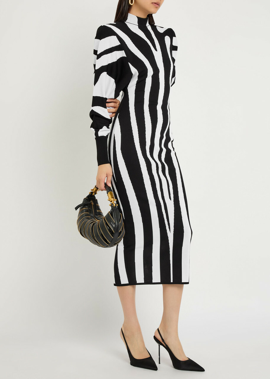 Balmain Zebra-jacquard Knit Midi Dress Multi Animal