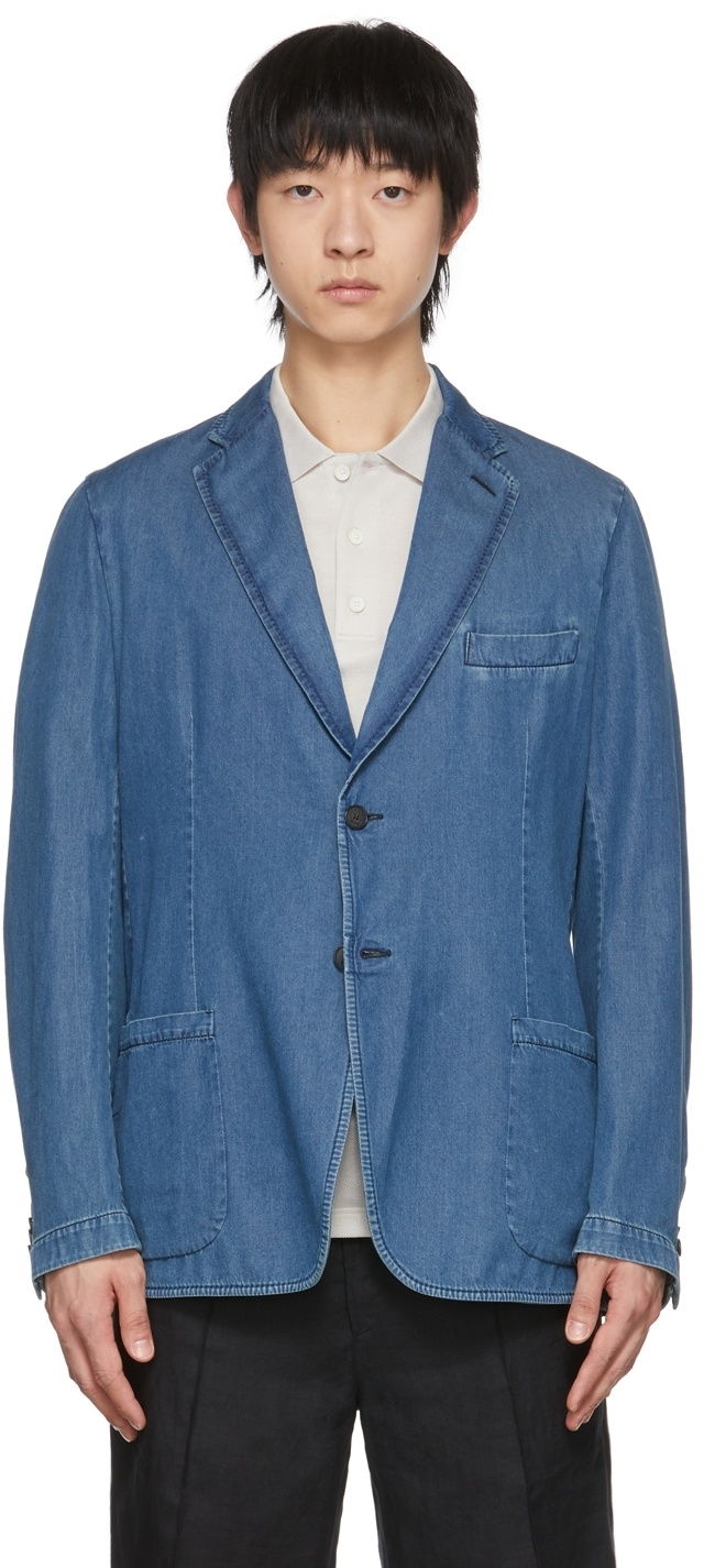 Brioni Blue Denim Deconstructed Blazer Brioni