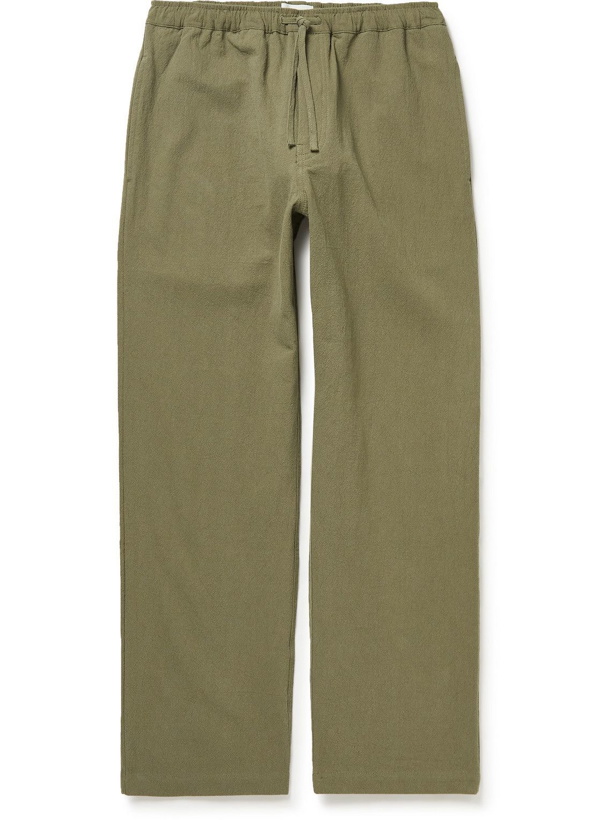 Photo: Satta - Flow Straight-Leg Cotton and Linen-Blend Canvas Drawstring Trousers - Green