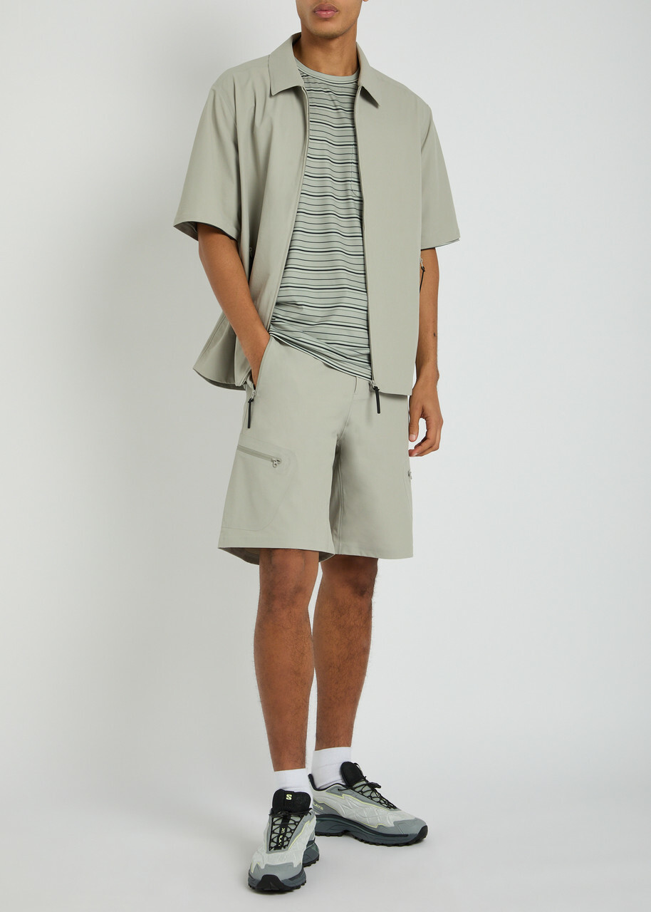 Hiking Patrol Striped Stretch-jersey T-shirt Grey