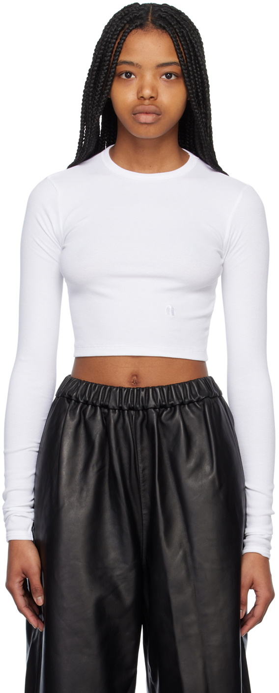 Teurn Studios White Cropped Long Sleeve T-Shirt