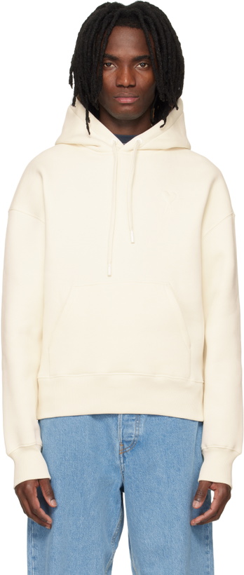 Photo: AMI Paris Off-White Cotton Embossed Ami De Coeur Hoodie