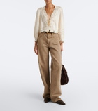 Rixo Tove embroidered floral satin blouse