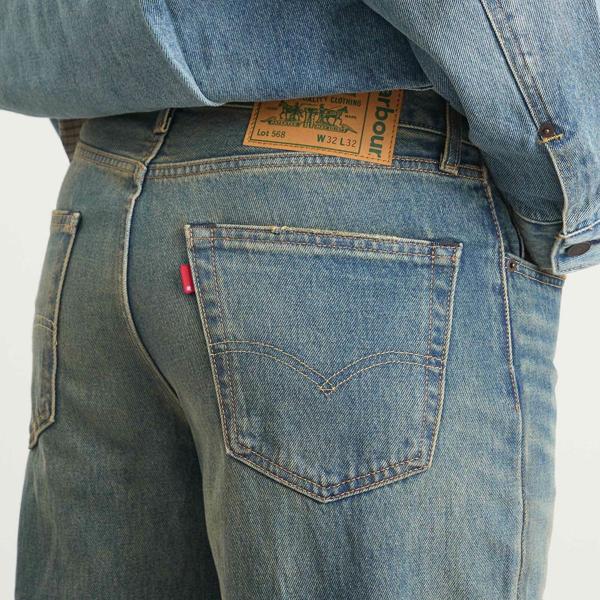 Levi's Men's X Barbour 568 Loose Jeans in Dark Worn In Levi's Red