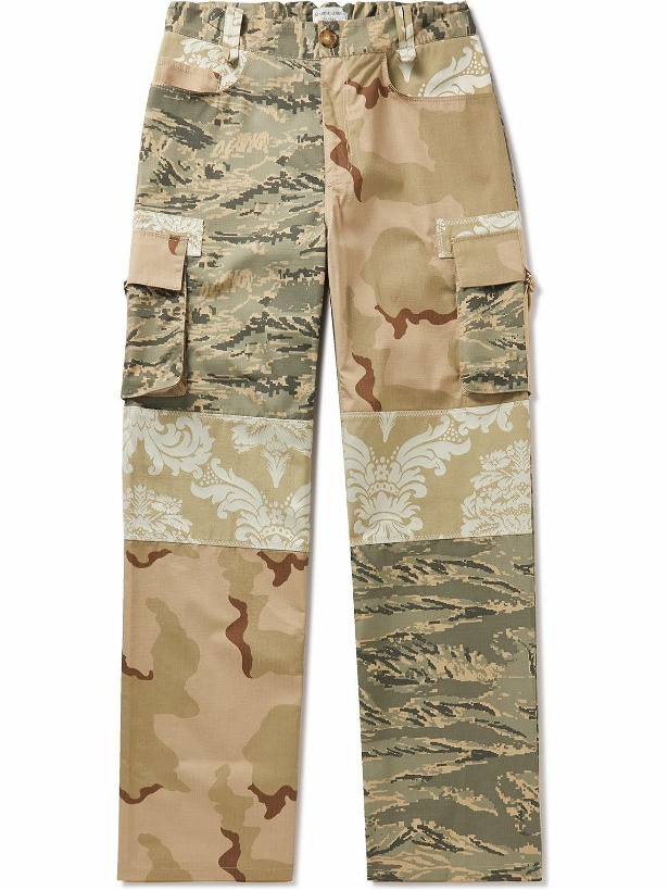 Photo: Marine Serre - Wide-Leg Patchwork Cotton-Ripstop and Jacquard Cargo Trousers - Neutrals
