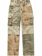 Marine Serre - Wide-Leg Patchwork Cotton-Ripstop and Jacquard Cargo Trousers - Neutrals