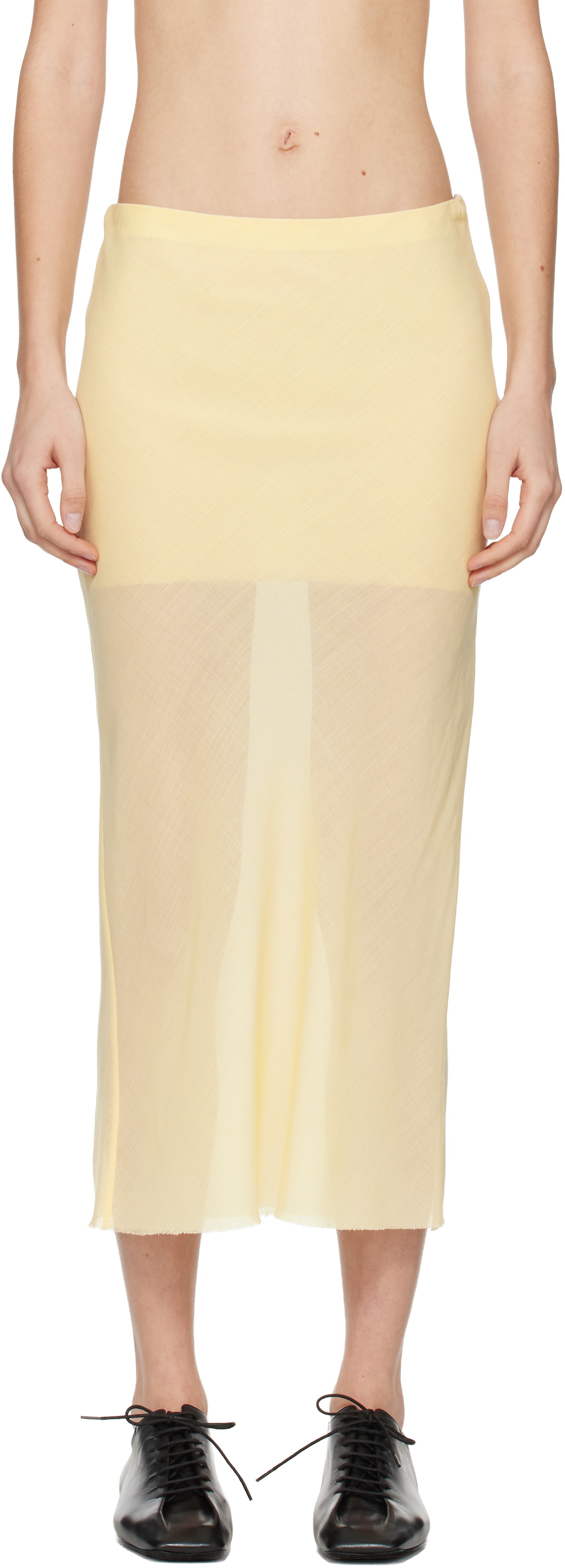 Rier Yellow Wool Gauze Midi Skirt
