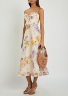 Zimmermann Luna Floral-appliquéd Linen and Silk-blend Midi Dress Cream
