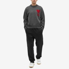 AMI Paris A Heart Crew Knit in Heather Grey/Red