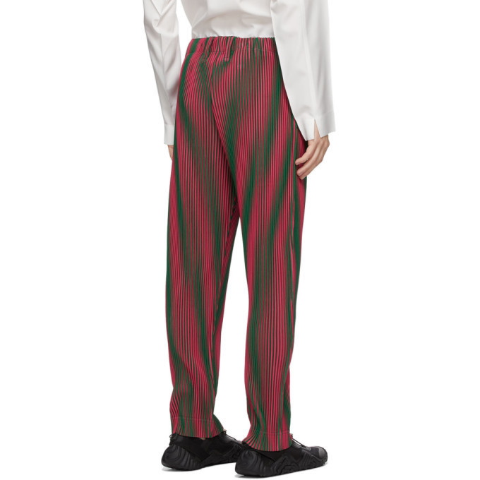 Homme Plisse Issey Miyake Pink and Green Hologram Stripe Trousers