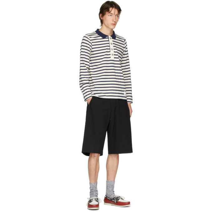 Linder Off-White and Navy Striped Rugby Polo