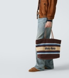 Miu Miu Logo striped raffia-effect shopper