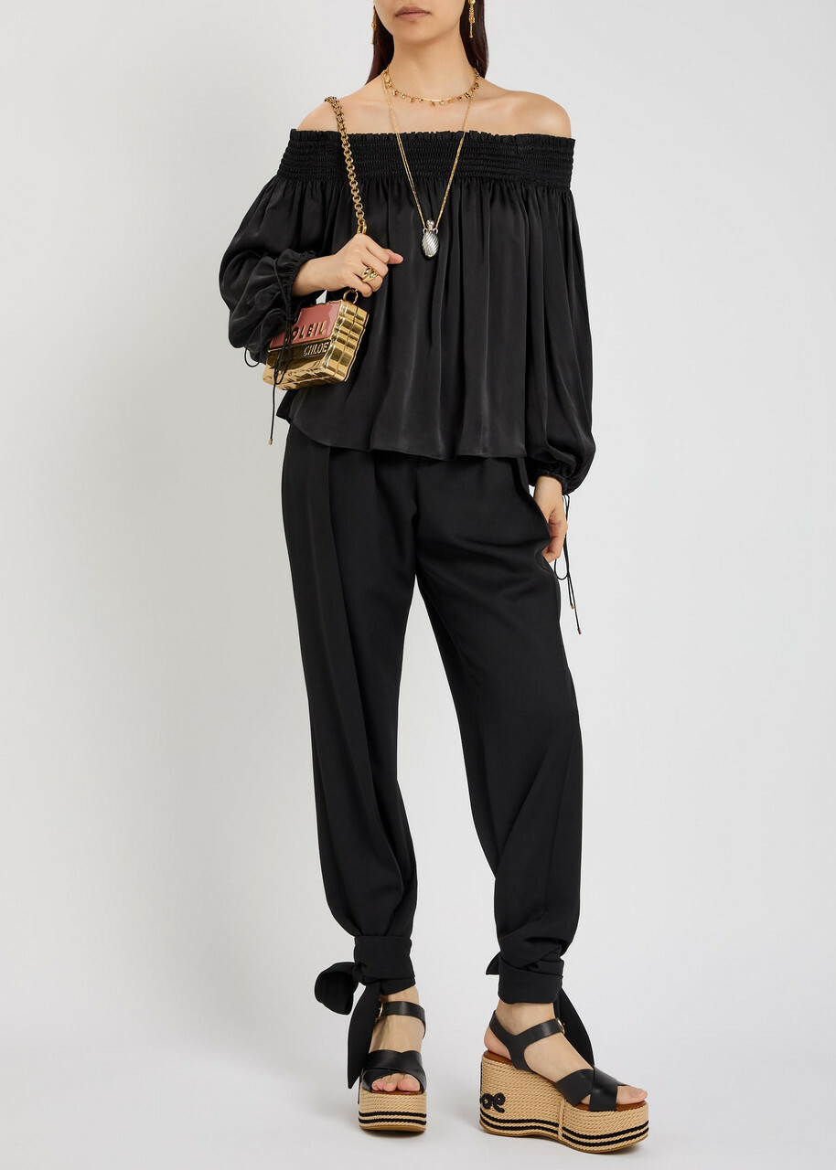 Chloe Off-the-shoulder Silk top Black