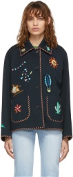SJYP Navy Festival Embroidery Jacket