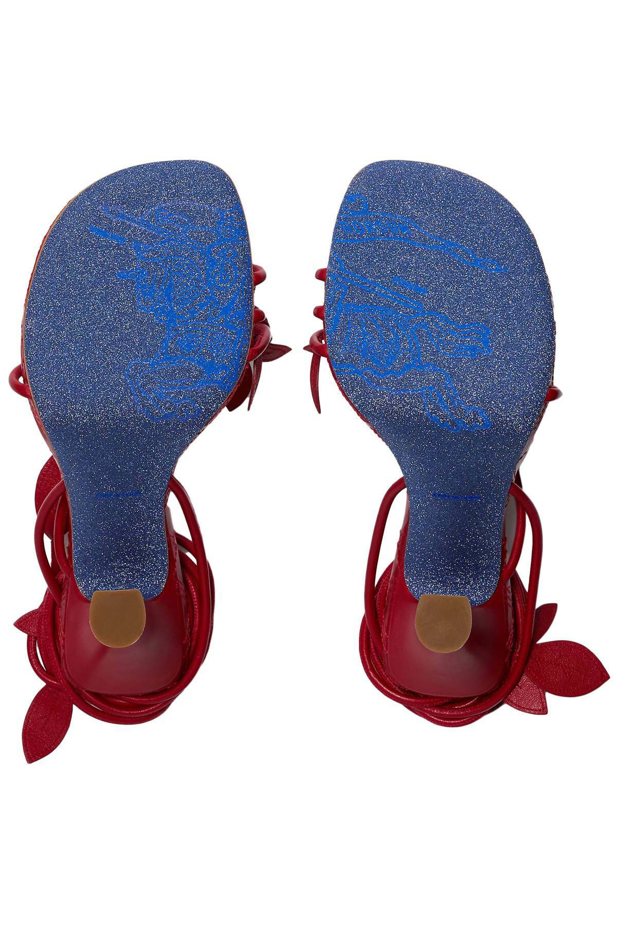 【関税込み】Burberry レッド Ivy Flora ヒールサンダル Burberry Leather Ivy Flora Heeled Sandals​ | REVERSIBLE