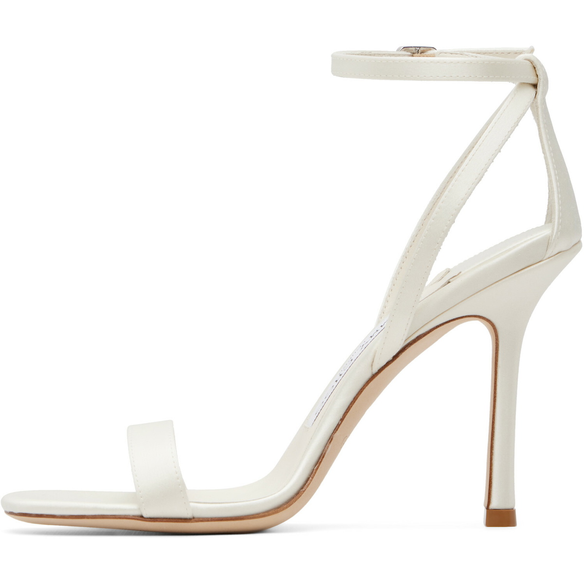 Jimmy Choo White Moza 100 Satin Crystal Buckle Heeled Sandals