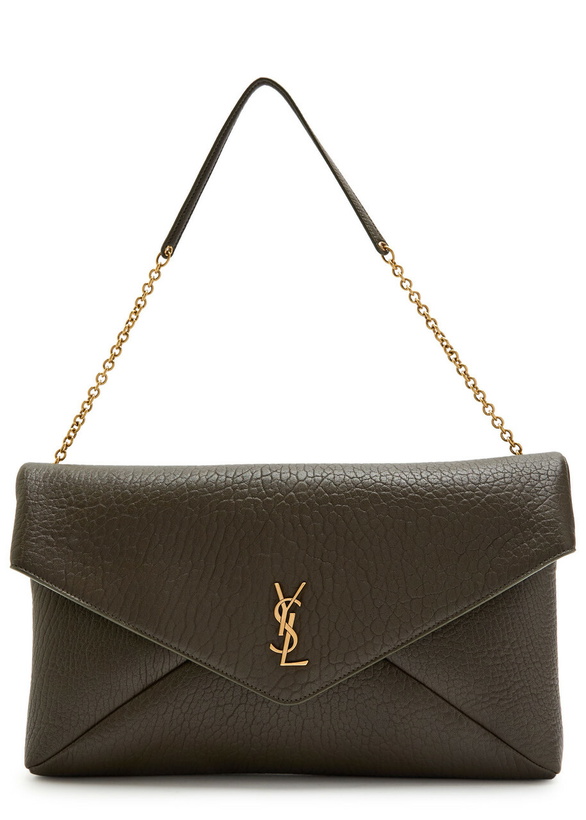 Photo: Saint Laurent Envelope Grained Leather Pouch - Khaki - One Size