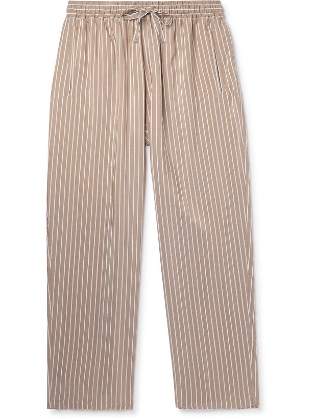 Photo: UMIT BENAN B - Straight-Leg Striped Silk and Cotton-Blend Trousers - Neutrals