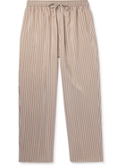 UMIT BENAN B - Straight-Leg Striped Silk and Cotton-Blend Trousers - Neutrals