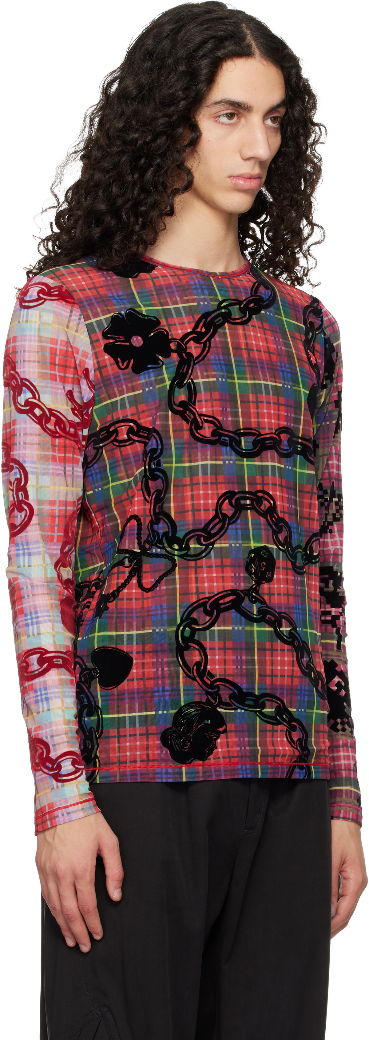 Chopova Lowena Red Lady Chain Flocked Mesh T-shirt Chopova Lowena