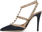 Valentino Garavani Taupe & Navy Rockstud Caged 100mm Heels