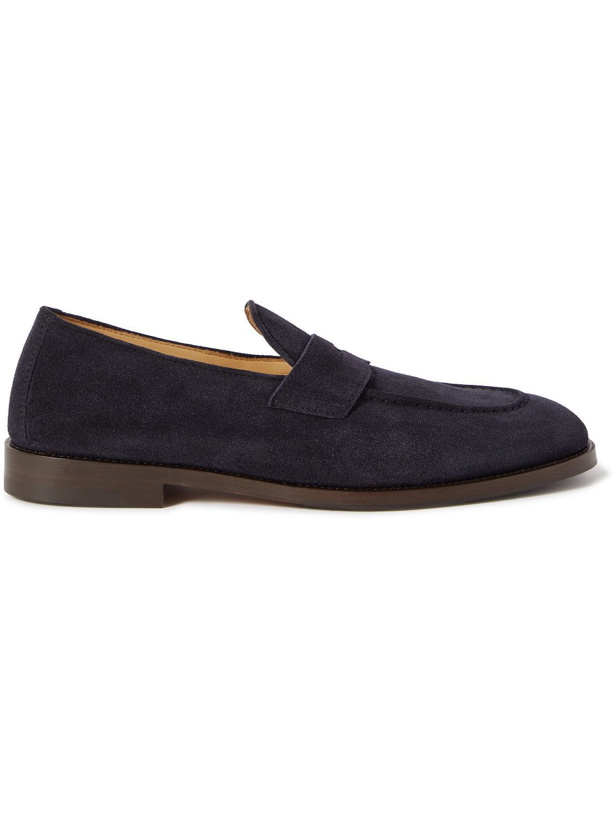 Photo: Brunello Cucinelli - Flex Suede Penny Loafers - Blue