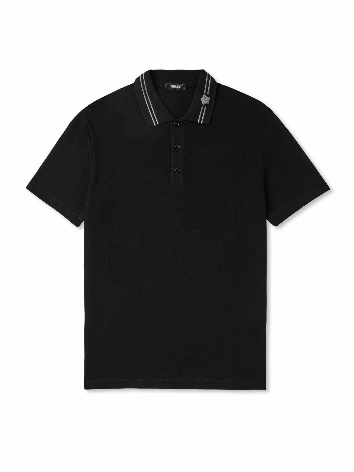 Versace White Pique Polo Shirt With Gold Medusa Logo main image 1