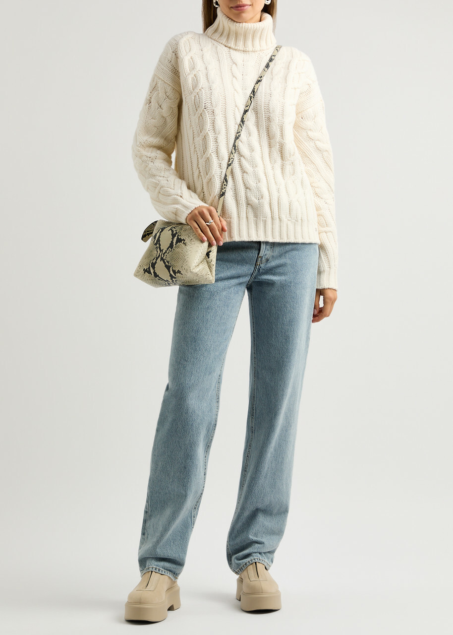 Herno Roll-neck Cable-knit Wool Jumper Cream