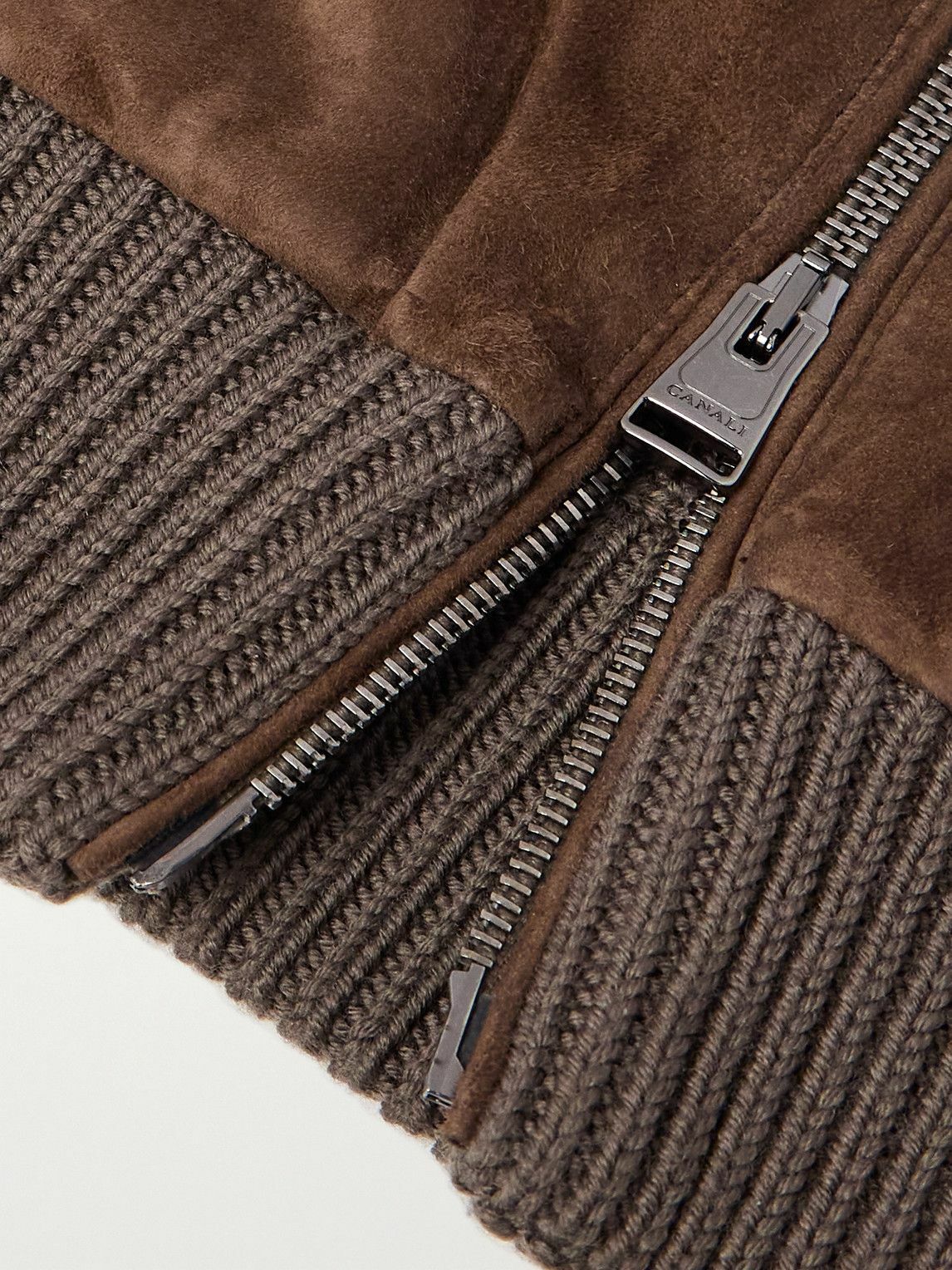 Canali - Padded Suede and Ribbed Wool Gilet - Brown