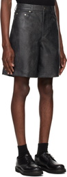 System Black Lined Faux-Leather Shorts