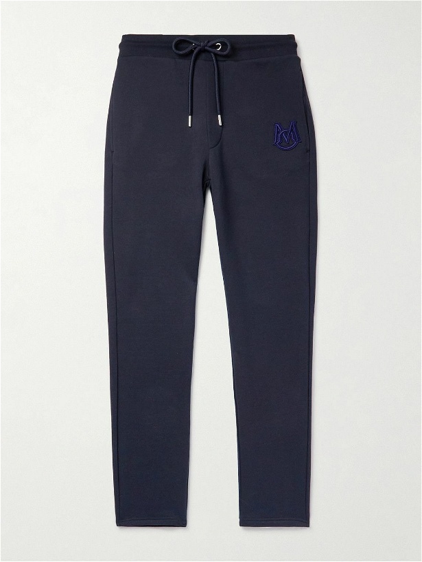 Photo: Moncler - Tapered Logo-Appliquéd Cotton-Jersey Sweatpants - Blue