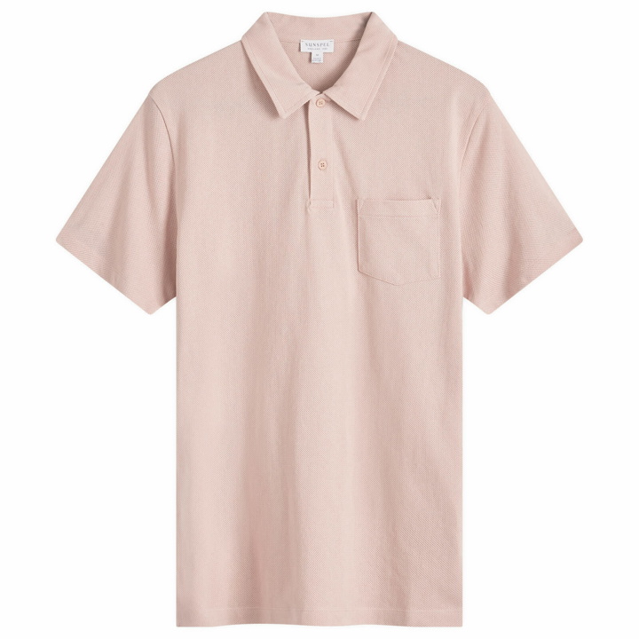 Photo: Sunspel Men's Riviera Polo Shirt in Pale Pink