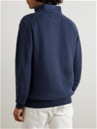 Kiton - Suede-Trimmed Honeycomb-Knit Linen and Cashmere-Blend Half-Zip Sweater - Blue