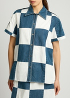 Lovebirds Darcy Checked Denim and Cotton Shirt Blue And White