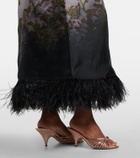 La DoubleJ Swing feather-trimmed floral silk twill maxi dress