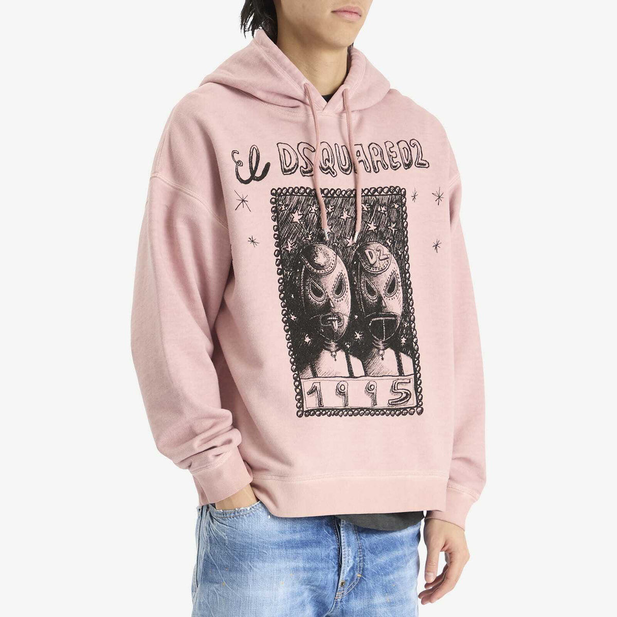 Dsquared2 Men's Overlay Graphic Relax Fit Hoodie in Dusty Antic Rose