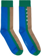 Marni Blue & Brown Logo Socks