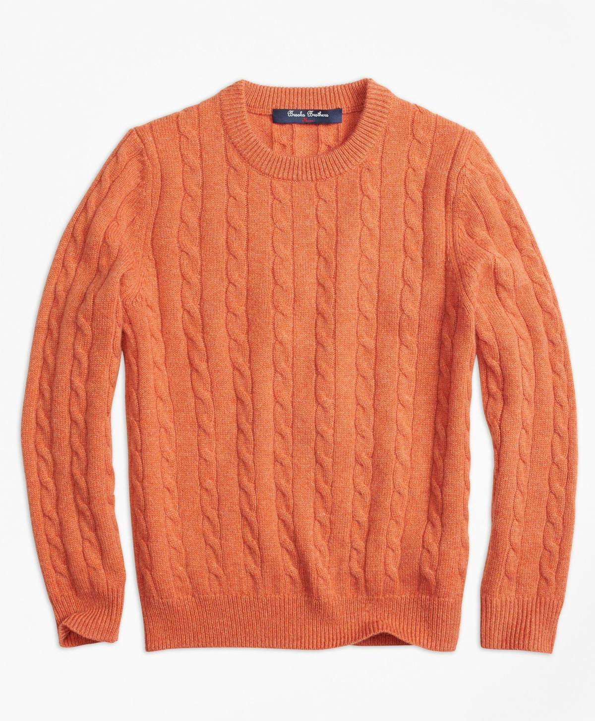 Brooks Brothers Boys Cashmere Cable Crewneck Sweater | Orange